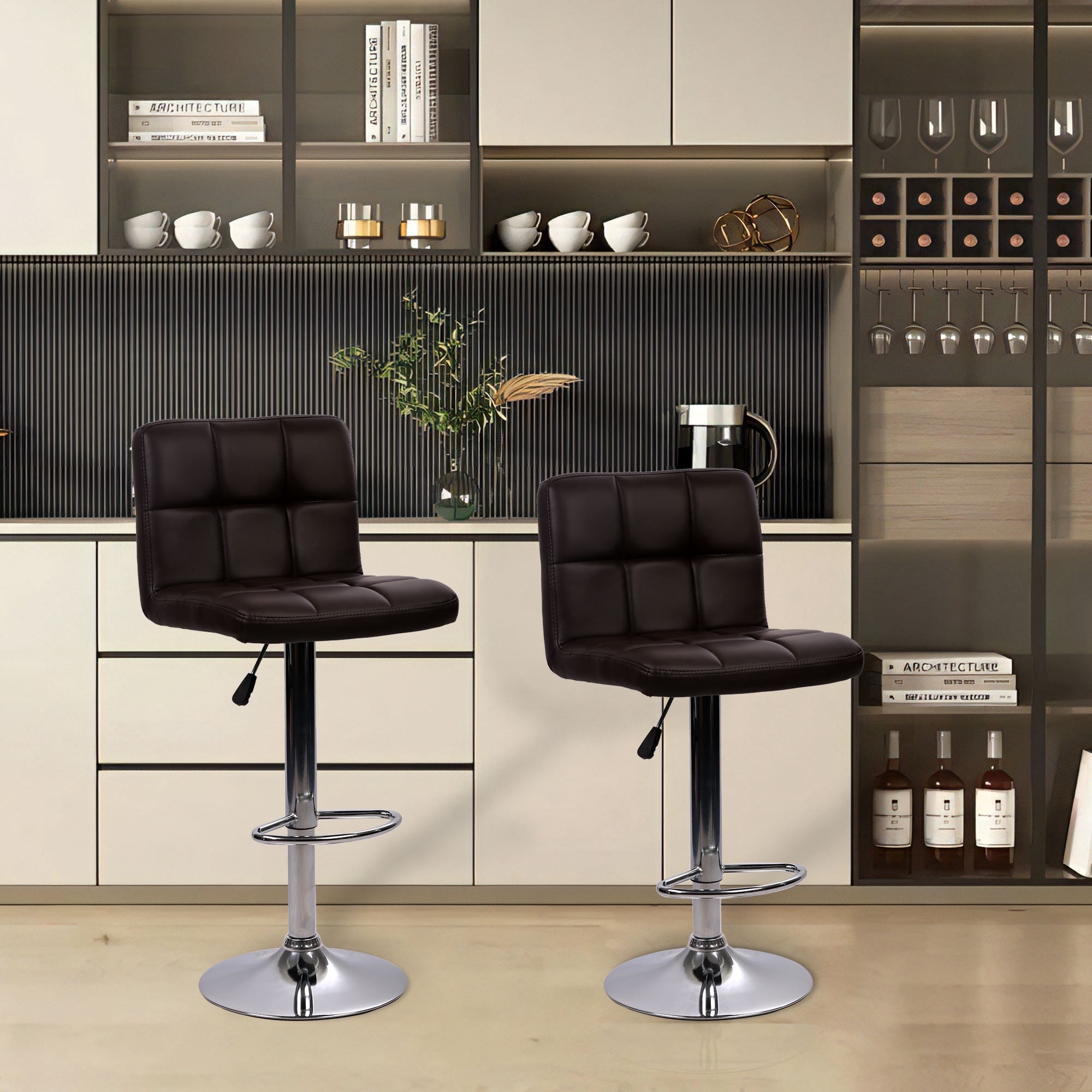 YRLLENSDAN Adjustable Bar Stools Set of 2, Kitchen Bar Stools Swivel Bar Stools with Back Bar Stools for Kitchen Counter, Brown