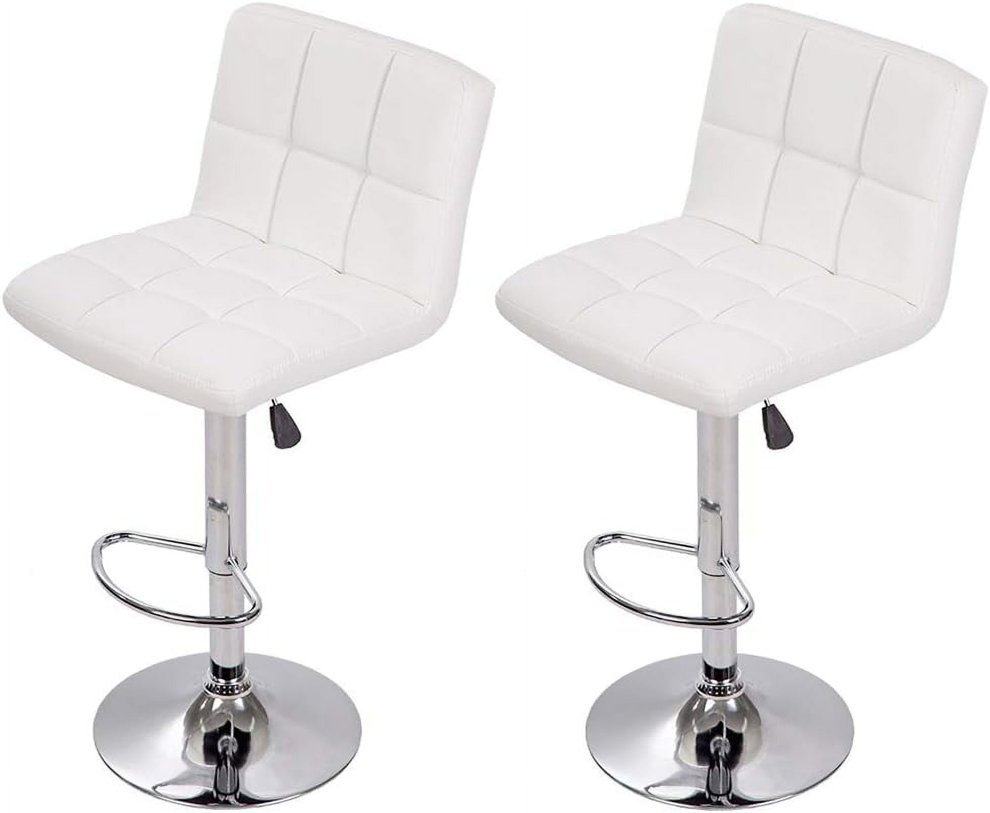 White Adjustable Swivel Bar Stools with Chrome Base, Set of 2