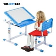 thumbnail image 1 of YRLLENSDAN Adjustable Height Study Table and Chairs for Kids 4-10 Years Old, School Student Desk and Chair Set for Children Homework, Reading Writing Drawing Desk for Kids Ages 4-10, Blue, 1 of 9