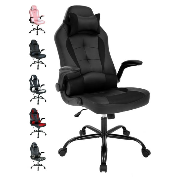 YRLLENSDAN Adjustable Swivel Rolling Adults Teens Gaming Chair with Headrest and Armrest, Black