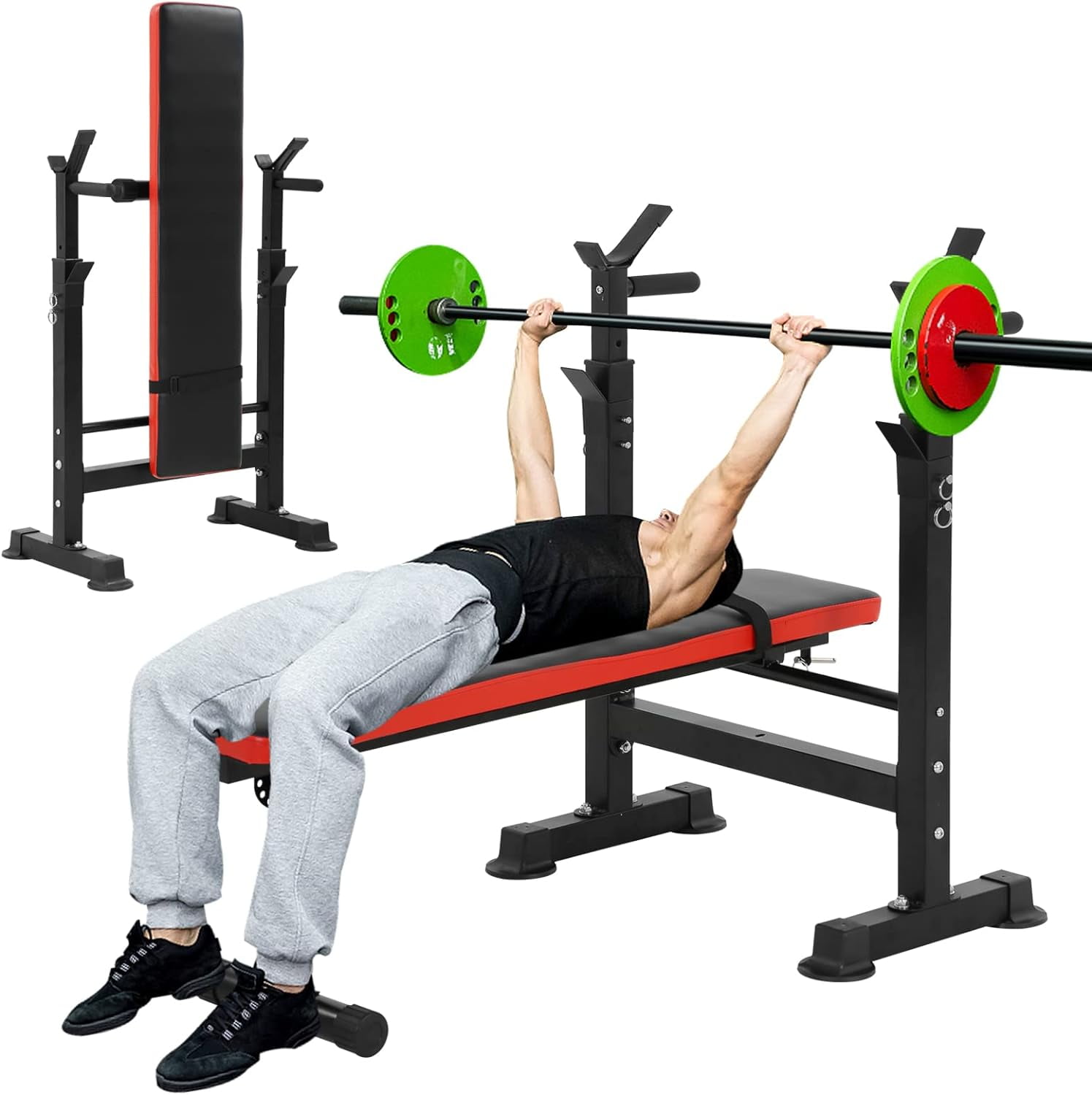 YRLLENSDAN Adjustable Weight Bench Workout Bench Press with Squat Rack ...
