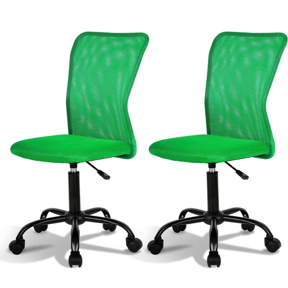 YRLLENSDAN Armless Office Chair with Wheels, Adjustable Ergonomic Desk Chair, Mesh Rolling Computer Chairs, Home Bedroom Study Student Adults, Green, pack of 2