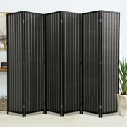 YRLLENSDAN Bamboo Room Dividers with 6 Panels, Portable Folding Privacy Screen Room Divider Inside, Wood Screen for Home Bedroom Living Room, Black