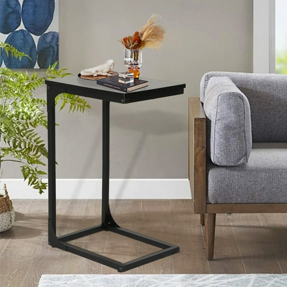 YRLLENSDAN C Shaped End Table for Couch Slim Side Table C Side Table Small Sofa Table with Adjustable Feet Tiny End Tables for Small Spaces, Black