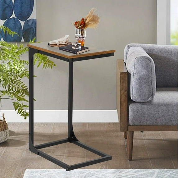 YRLLENSDAN C Shaped End Table for Couch Slim Side Table C Side Table Small Sofa Table with Adjustable Feet Tiny End Tables for Small Spaces, Brown