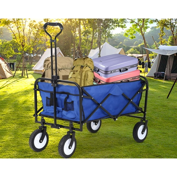YRLLENSDAN Collapsible Folding Wagon Garden Cart Beach Wagon Grocery Wagon All-Terrain Wheels Garden Grocery Wagon for Shopping Park Picnic, Beach Trip, Outdoor Activities, Camping (Blue)