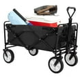 thumbnail image 1 of YRLLENSDAN Collapsible Folding Wagon, Garden Cart Folding Grocery Wagon All-Terrain Wheels Garden Grocery Wagon with Adjustable Handle & 2 Cup Holders, Black, 1 of 7