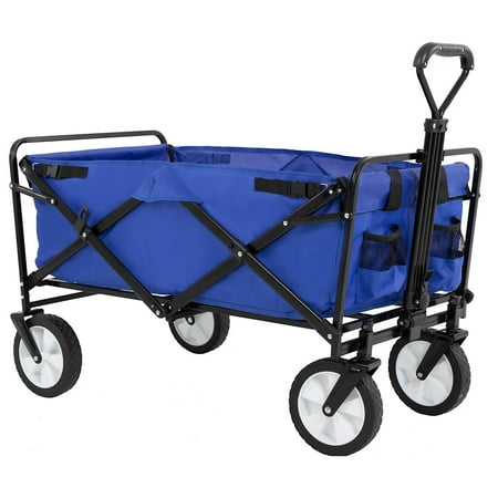 YRLLENSDAN Collapsible Folding Wagon, Garden Cart Folding Grocery Wagon All-Terrain Wheels with Handle & 2 Cup Holders, White