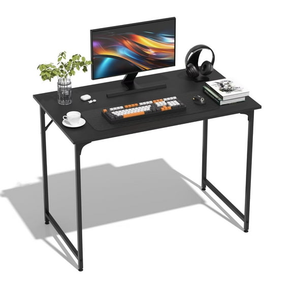 YRLLENSDAN Computer Desk with Metal Frame, Office Desk for Home Office, Modern Simple Style writing Desk, 40 Inchs, Adjustable Feet, (Black)