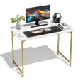 thumbnail image 1 of YRLLENSDAN Computer Desk with Metal Frame, Office Desk for Home Office, Modern Simple Style writing Desk, 40 Inchs, Adjustable Feet, (Gold), 1 of 7