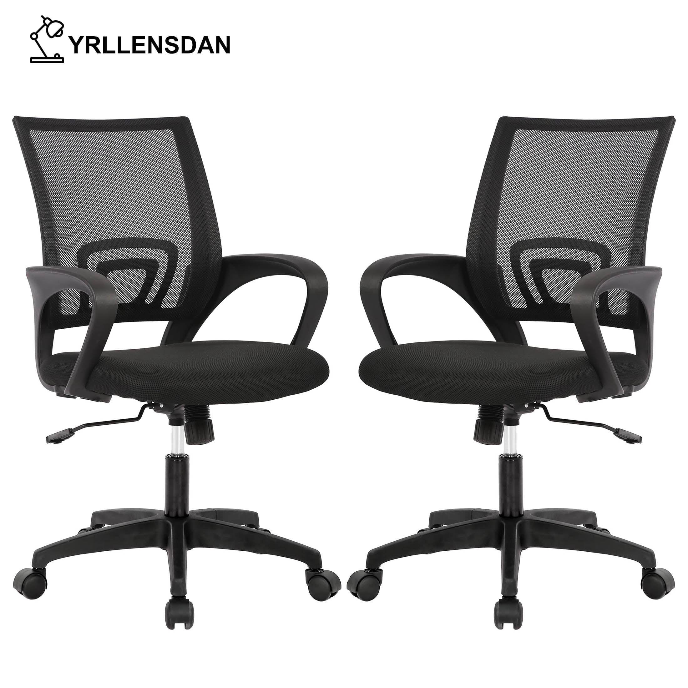 YRLLENSDAN Conference Room Chairs Mesh Office Chair with Wheels Rolling Desk Chair with Arms Mesh Computer Chair for 250lb Adults Study Chair Adjustable Height 2 Pack,Black