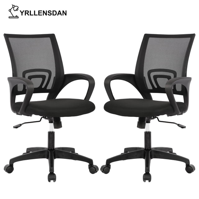 YRLLENSDAN Conference Room Chairs Mesh Office Chair with Wheels Rolling Desk Chair with Arms Mesh Computer Chair for 250lb Adults Study Chair Adjustable Height 2 Pack,Black