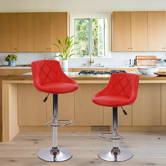 YRLLENSDAN Counter Height Bar Stools with Back Sets of 2, Armless Barstools 2 Set Adjustable Height Kitchen Bar Chairs Set of 2 Swivel Bar Stools for Kitchen Home, Red