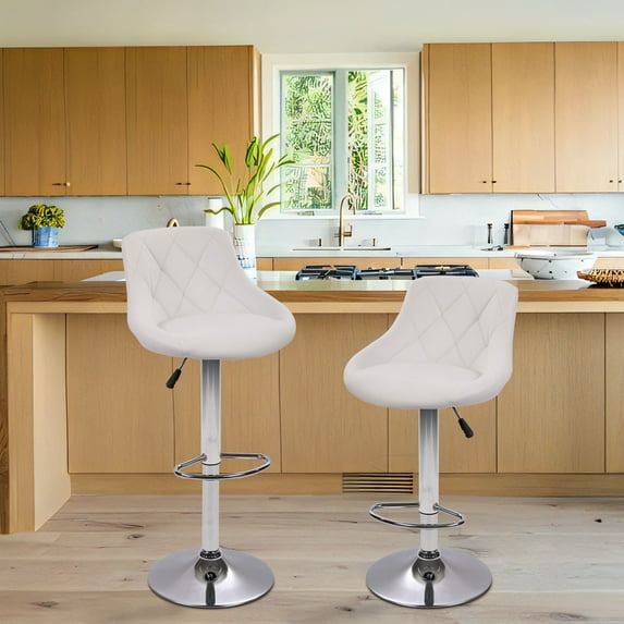 YRLLENSDAN Counter Height Bar Stools with Back Sets of 2, Armless Barstools 2 Set Adjustable Height Kitchen Bar Chairs Set of 2 Swivel Bar Stools for Kitchen Home, White