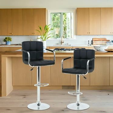 YRLLENSDAN Counter Height Bar Stools with Back Sets of 2, Barstools 2 Set Adjustable Height Modern Swivel Bar Stool PU Leather Full Back Bar Chairs for Kitchen, Black