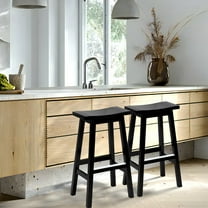 YRLLENSDAN Counter Height Bar Stools Set of 2, 30 Inch Backless Barstools 2 Set Wooden Farmhouse Kitchen Counter Stools for Kitchen Counter, Black