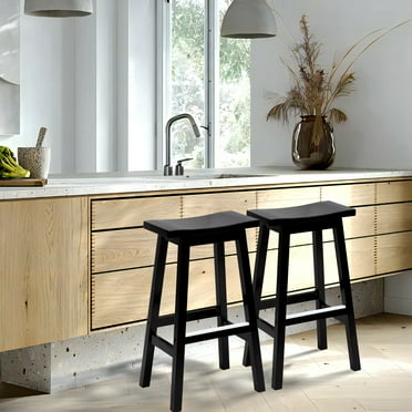 YRLLENSDAN Counter Height Bar Stools Set of 2, 30 Inch Backless Barstools 2 Set Wooden Farmhouse Kitchen Counter Stools for Kitchen Counter, Black