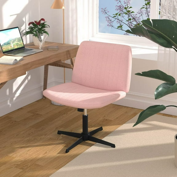 YRLLENSDAN Criss Cross Chair Wide Desk Chair Comfy Computer Chair Vanity Chair Wide Office Chair No Wheels Cross Legged Office Chair Armless Office Chair, Pink