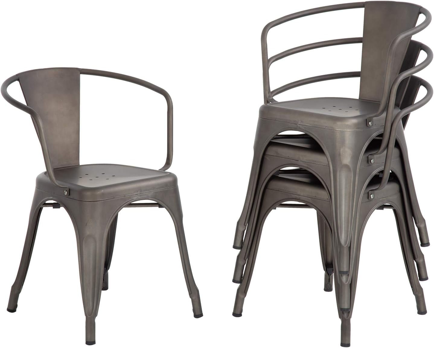Bronze Stackable Metal Dining Chairs with Ladder Back, Set of 4