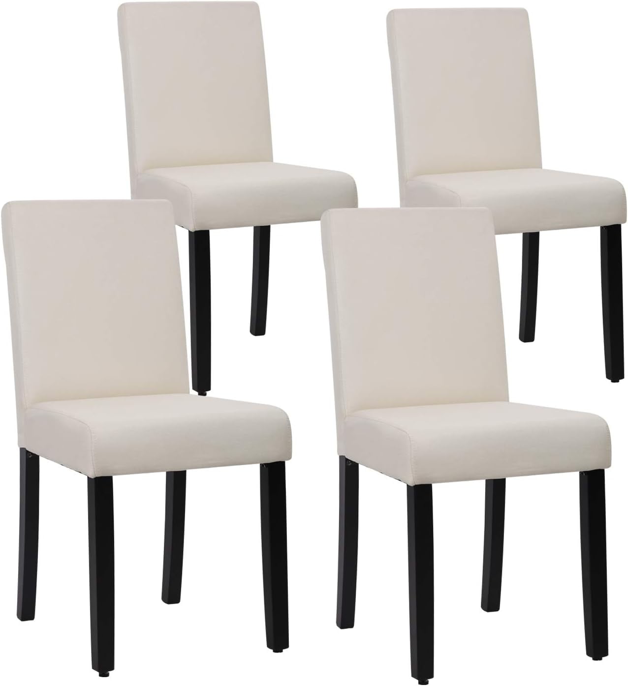 Beige Faux Leather Upholstered Side Chairs with Wood Legs