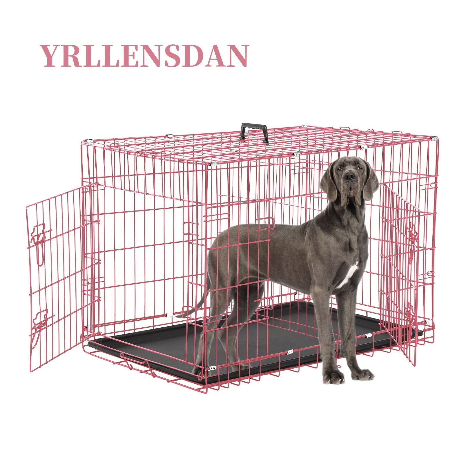 YRLLENSDAN,Dog Crates for large Dogs,large Dog Kennel Indoor,Wire Dog Crates,Collapsible Dog Crate,Crates for Dogs Indoor,48 Inch,Pink