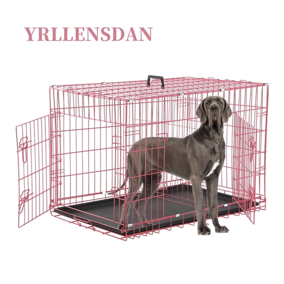 YRLLENSDAN,Dog Crates for large Dogs,large Dog Kennel Indoor,Wire Dog Crates,Collapsible Dog Crate,Crates for Dogs Indoor,48 Inch,Pink
