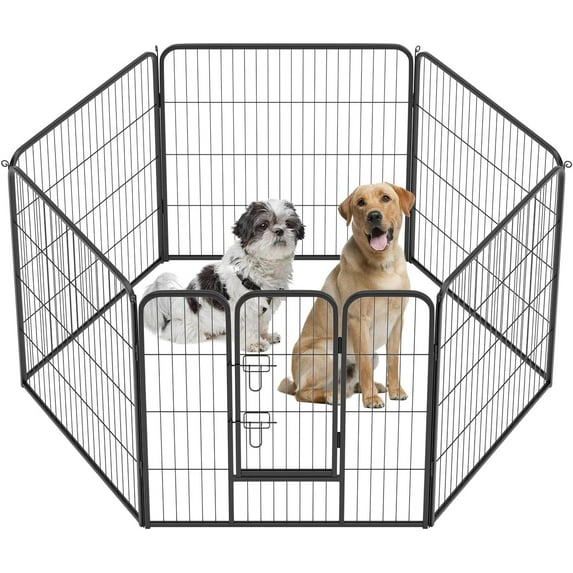 YRLLENSDAN Dog Playpen Outdoor 32"H 6 Panels Dog Fences Indoor with Doors Portable Dog Playpen Dog Kennel Outside Dog Fence for RV Camping, Black