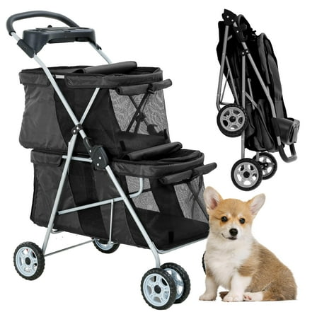 YRLLENSDAN Dog Stroller Cat Stroller Pet Carriers Bag Jogger Stroller for Small Medium Dogs Cats Travel Camping 4 Wheels Lightweight Waterproof Folding Crate Stroller with Soft Pad (Black)