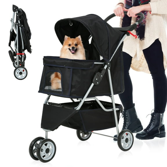 YRLLENSDAN Dog Stroller Cat Stroller Pet Strollers for Small Medium Dogs Foldable Travel Dog Cart 3 Wheels Waterproof, Black