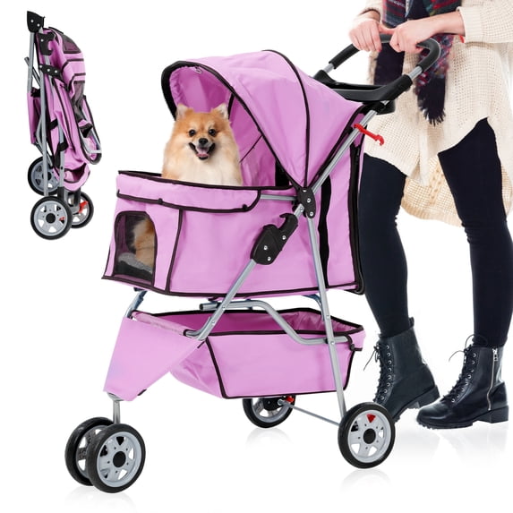 YRLLENSDAN Dog Stroller Cat Stroller Pet Strollers for Small Medium Dogs Foldable Travel Dog Cart 3 Wheels Waterproof, Pink