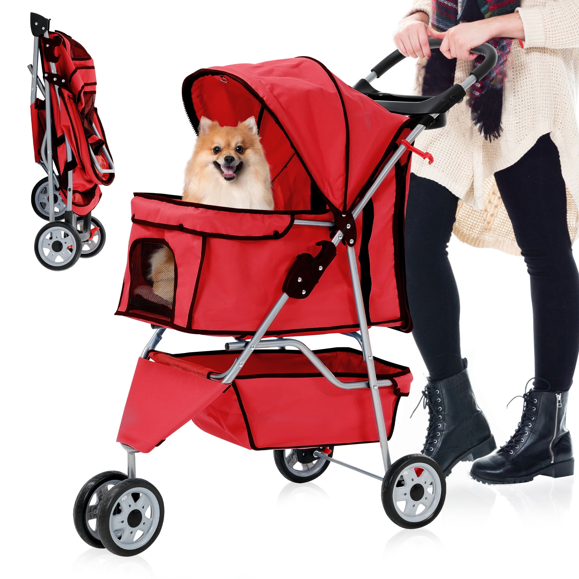 High Chair PawHut In Pet Stroller, Folding Wheels Dog Pram