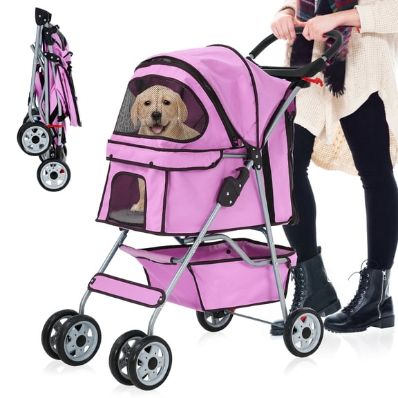 YRLLENSDAN Dog Stroller Cat Stroller Pet Strollers for Small Medium Dogs Foldable Travel Dog Cart 4 Wheels Waterproof, Pink