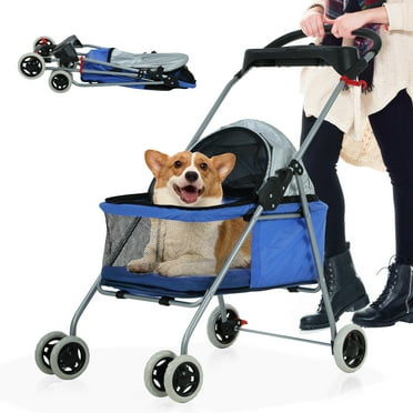YRLLENSDAN Dog Stroller for Small Dogs 35 lbs Cat Stroller Pet Strollers Waterproof Portable Travel Cat Dog Stroller with Cup Holder, Blue
