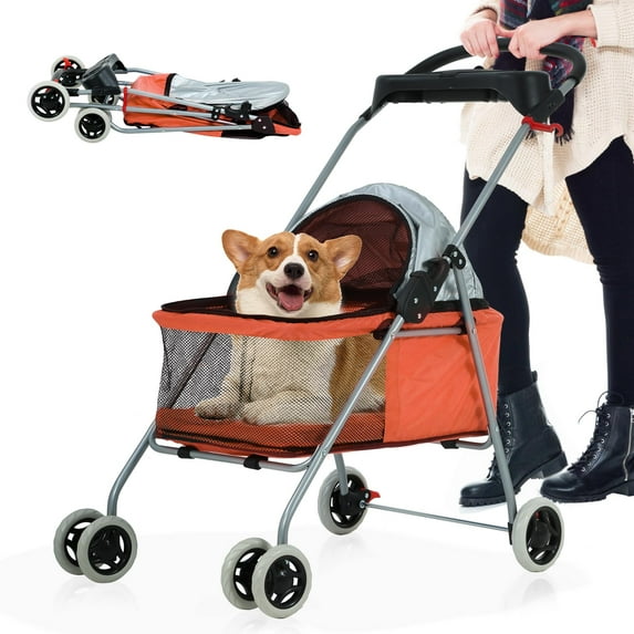 YRLLENSDAN Dog Stroller for Small Dogs 35 lbs Cat Stroller Pet Strollers Waterproof Portable Travel Cat Dog Stroller with Cup Holder, Orange