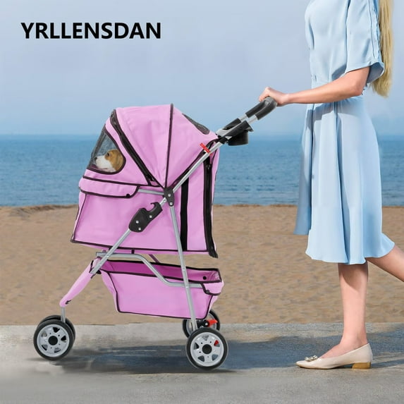 YRLLENSDAN,Dog Strollers For Medium Dogs,Cat Strollers For 2 Cats,Dog Strollers For Small Dogs,With A Cup Holder,Removable,Waterproof,Pink