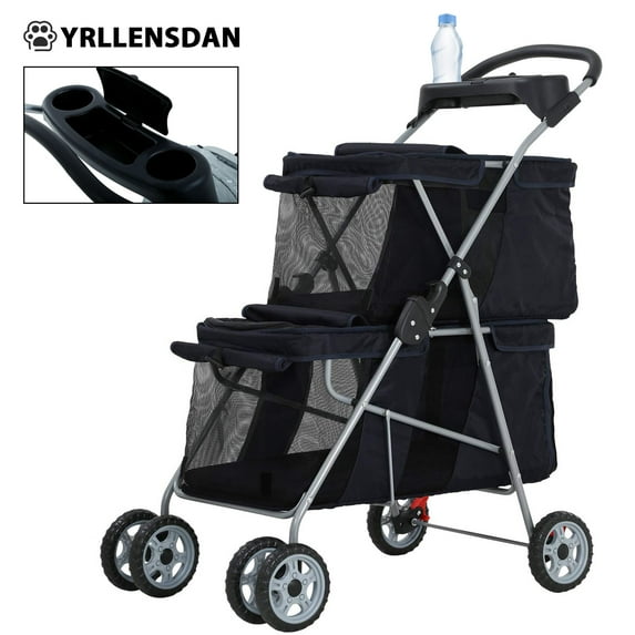 YRLLENSDAN Double Dog Stroller for Small Medium Dogs 10 lbs 30 lbs Double Cat Stroller for 2 Cats Portable Foldable Pet Stroller for 2 Dogs with Bottle Holderand Storage bag,Black