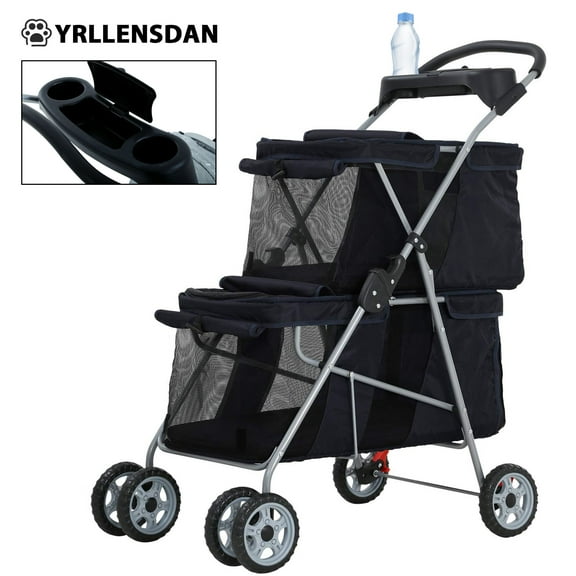 YRLLENSDAN Double Dog Stroller for Small Medium Dogs 10 lbs 30 lbs Double Cat Stroller for 2 Cats Portable Foldable Pet Stroller for 2 Dogs with Bottle Holderand Storage bag,Black