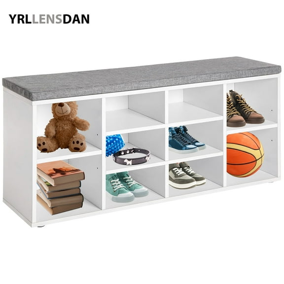 YRLLENSDAN Entryway Bench with Shoe Storage Shoe Bench with Cushion Shoe Storage Bench Shoe Cubby for Entryway Cube Storage Bench Shoe Organizer Bench 41*12 inch,White