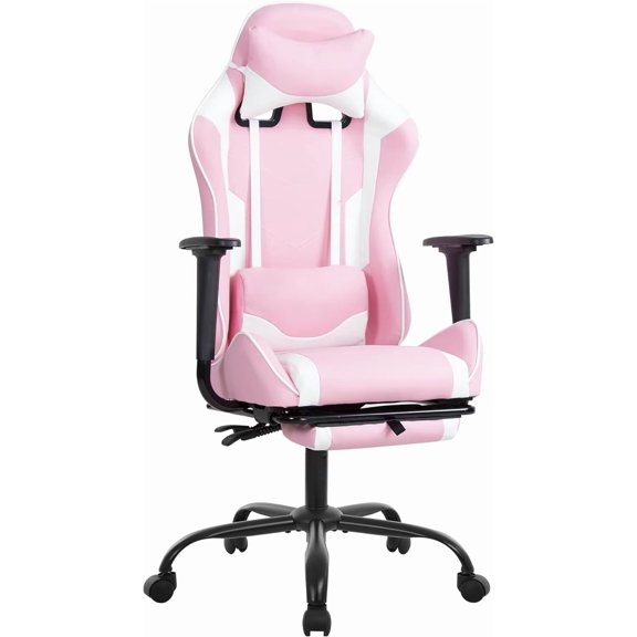 YRLLENSDAN Ergonomic Gaming Chair Adjustable Height with Footrest, Computer Chairs with Headrest and Lumber Support for Adults, PU Leather Desk Chair, Pink