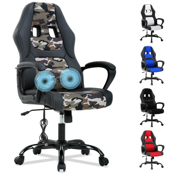 YRLLENSDAN Ergonomic High-Back PU Leather Massage Gaming Chair, Camo