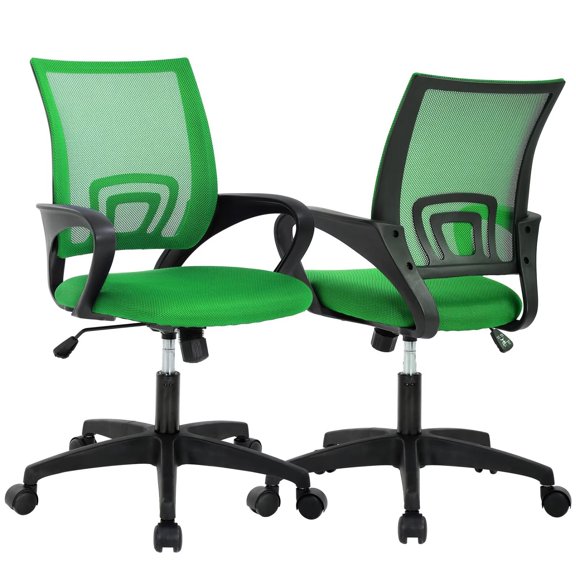 YRLLENSDAN Mesh Office Chair with Lumbar Support and Armrest, Comfortable Desk Chairs with Wheel, Home Swivel Chair with Adjustable Height and Tilt, Green, 2 Pack