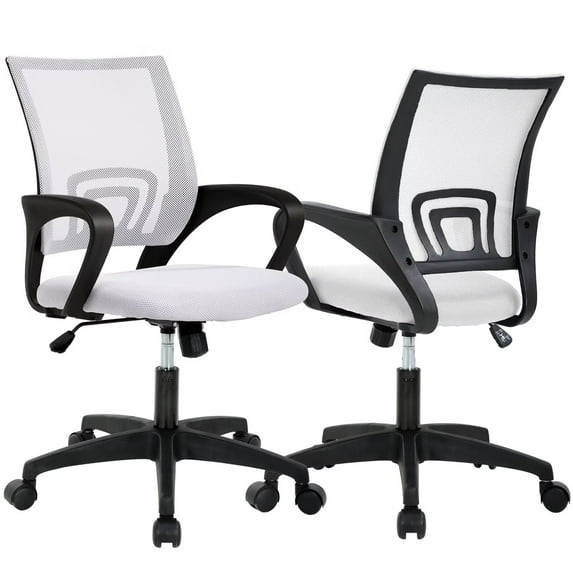 YRLLENSDAN Mesh Office Chair with Lumbar Support and Armrest, Comfortable Desk Chairs with Wheel, Home Swivel Chair with Adjustable Height and Tilt, White, 2 Pack