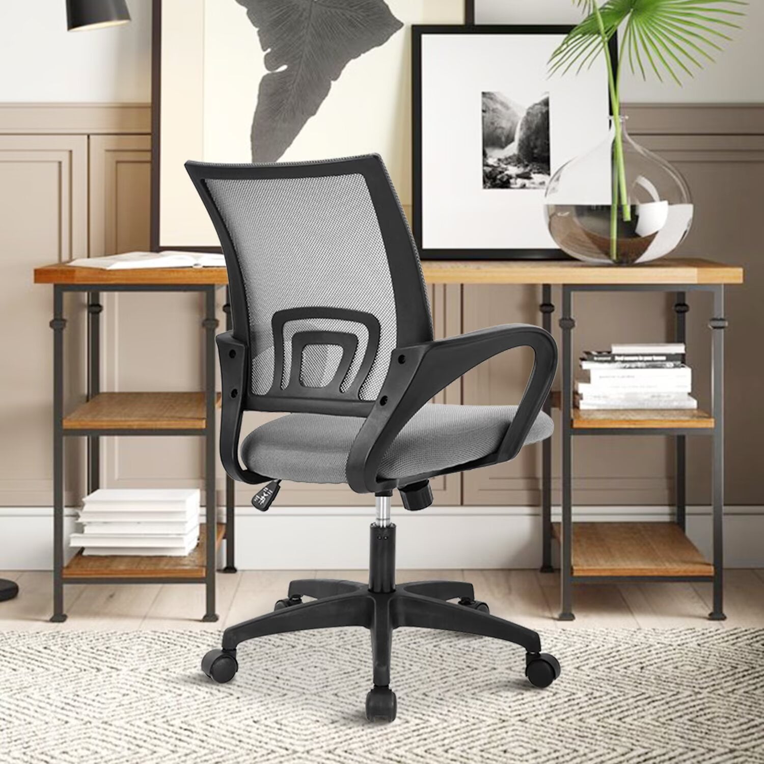 YRLLENSDAN,Ergonomic Office Chair,Home Office Desk Chairs,Swivel Desk Chair,with Handrails,Adjustable Height,Suitable for Offices and Bedrooms,Grey