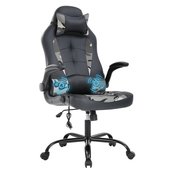 YRLLENSDAN Ergonomic Racing Gaming Chair with Lumbar Support, Adjustable Leather Office Chair with Massager, Comfy Computer Chair with Flip up Arms for Adults, CAMO