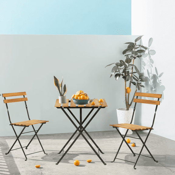YRLLENSDAN Foldable Bistro Set for 2, Outdoor and Indoor, Portable Patio Furniture Set with 2 Chairs and 1 Table, 3-Piece Bistro Table and Chairs, Chestnut Brown