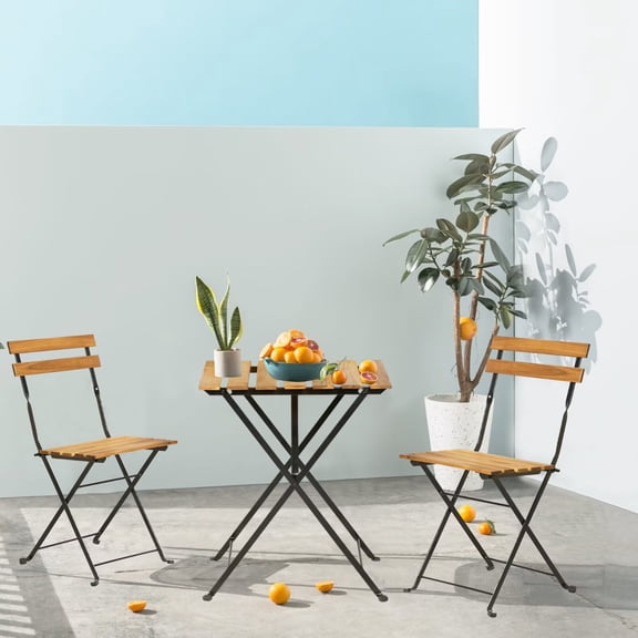 YRLLENSDAN Foldable Bistro Set for 2, Outdoor and Indoor, Portable Patio Furniture Set with 2 Chairs and 1 Table, 3-Piece Bistro Table and Chairs, Nature