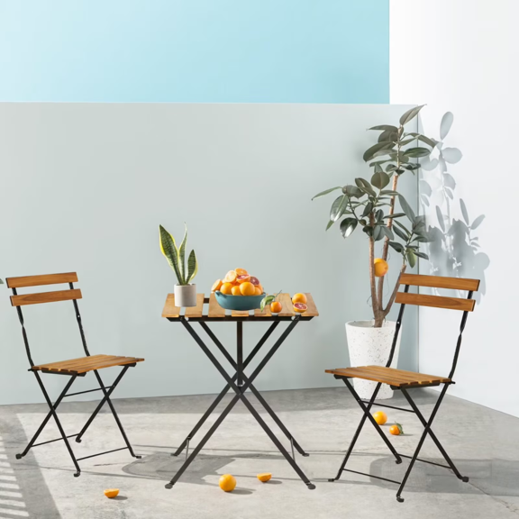 YRLLENSDAN Foldable Bistro Set for 2, Outdoor and Indoor, Portable Patio Furniture Set with 2 Chairs and 1 Table, 3-Piece Bistro Table and Chairs, Nature