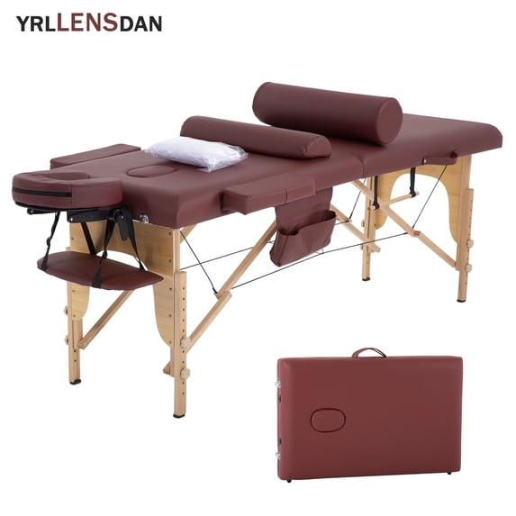 YRLLENSDAN Foldable Massage Table with Bed Cover,Bolsters and Side Storage Bag,Portable Massage Bed for Physical Therapy Waxing Reiki Spa Lash Tattoo Facial Beauty,Red