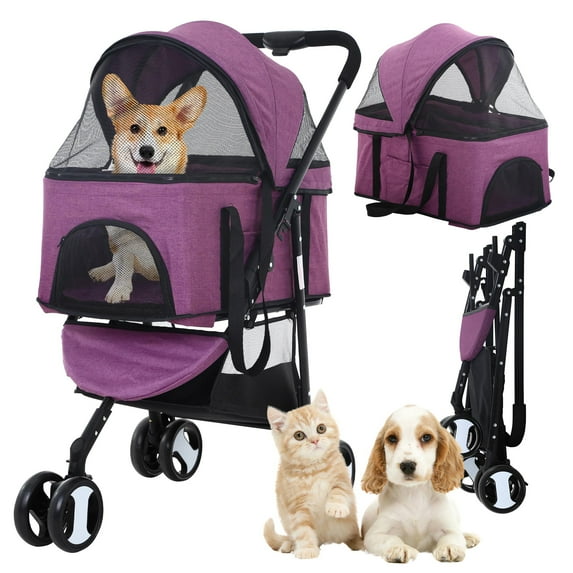 YRLLENSDAN Foldable Pet Stroller with Detachable Carrier, Dog Stroller Small Dogs 3 Wheel 3-in-1 Multifunction Pet Carriers for Small Medium Dogs with Wheels Cat Stroller w/Storage Basket