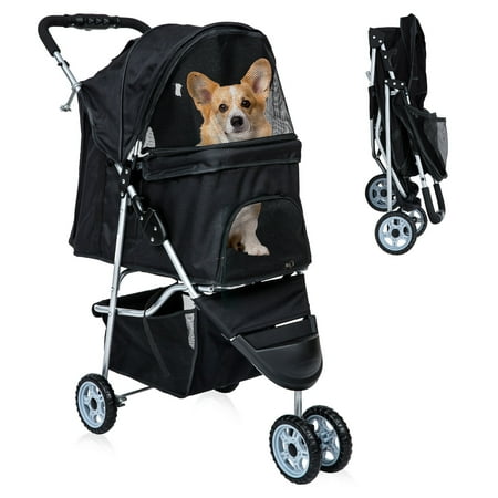 YRLLENSDAN Foldable Pet Stroller, Dog Stroller Small Dogs 3 Wheel Pet Carriers for Small Dogs with Wheels Cat Stroller w/Storage Basket for Medium Dogs